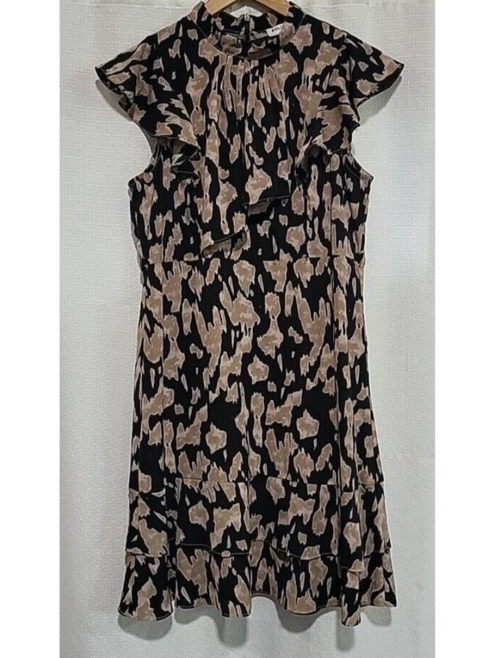 Solution Wear Womens Medium Abstract Animal Print Dress Flutter Sleeve Ruffle